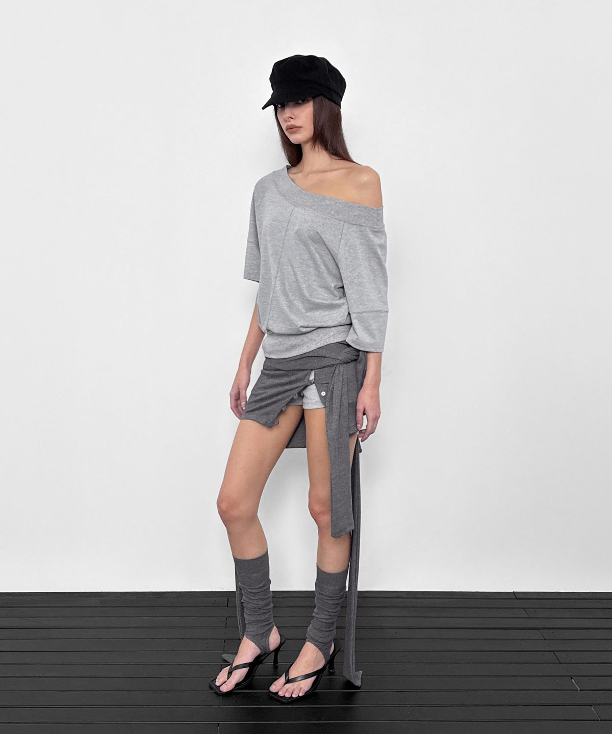 샌드릭(SANDRIC) Multi-Neck Tee_Melange grey