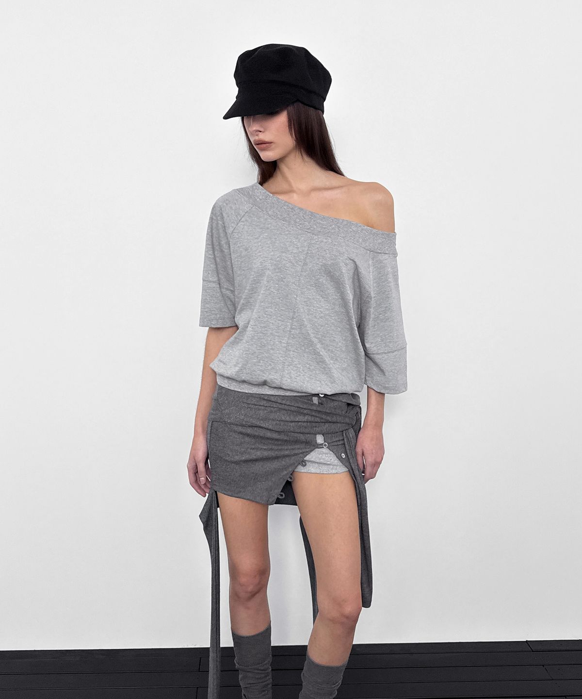 샌드릭(SANDRIC) Multi-Neck Tee_Melange grey