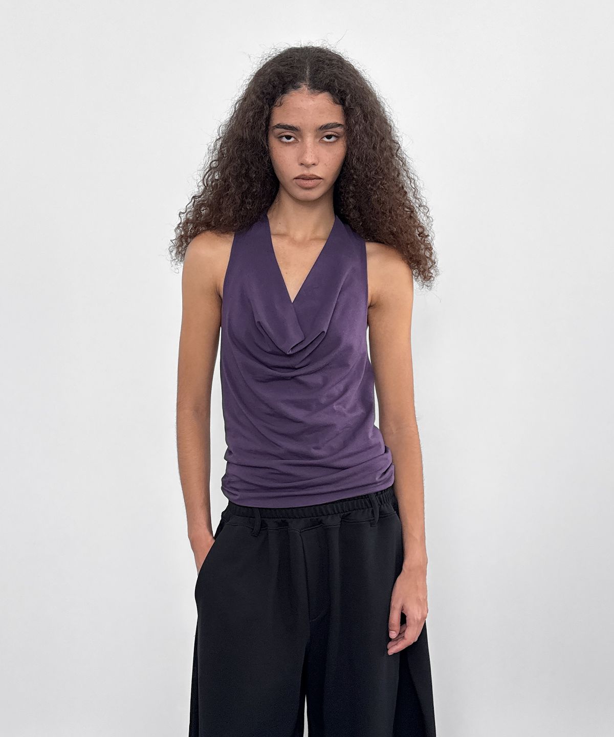 샌드릭(SANDRIC) Draped Halter Sleeveless_Purple
