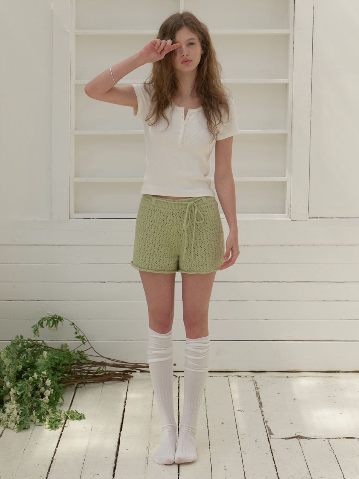 리엘(RE L) Babassu knit shorts (matcha latte)