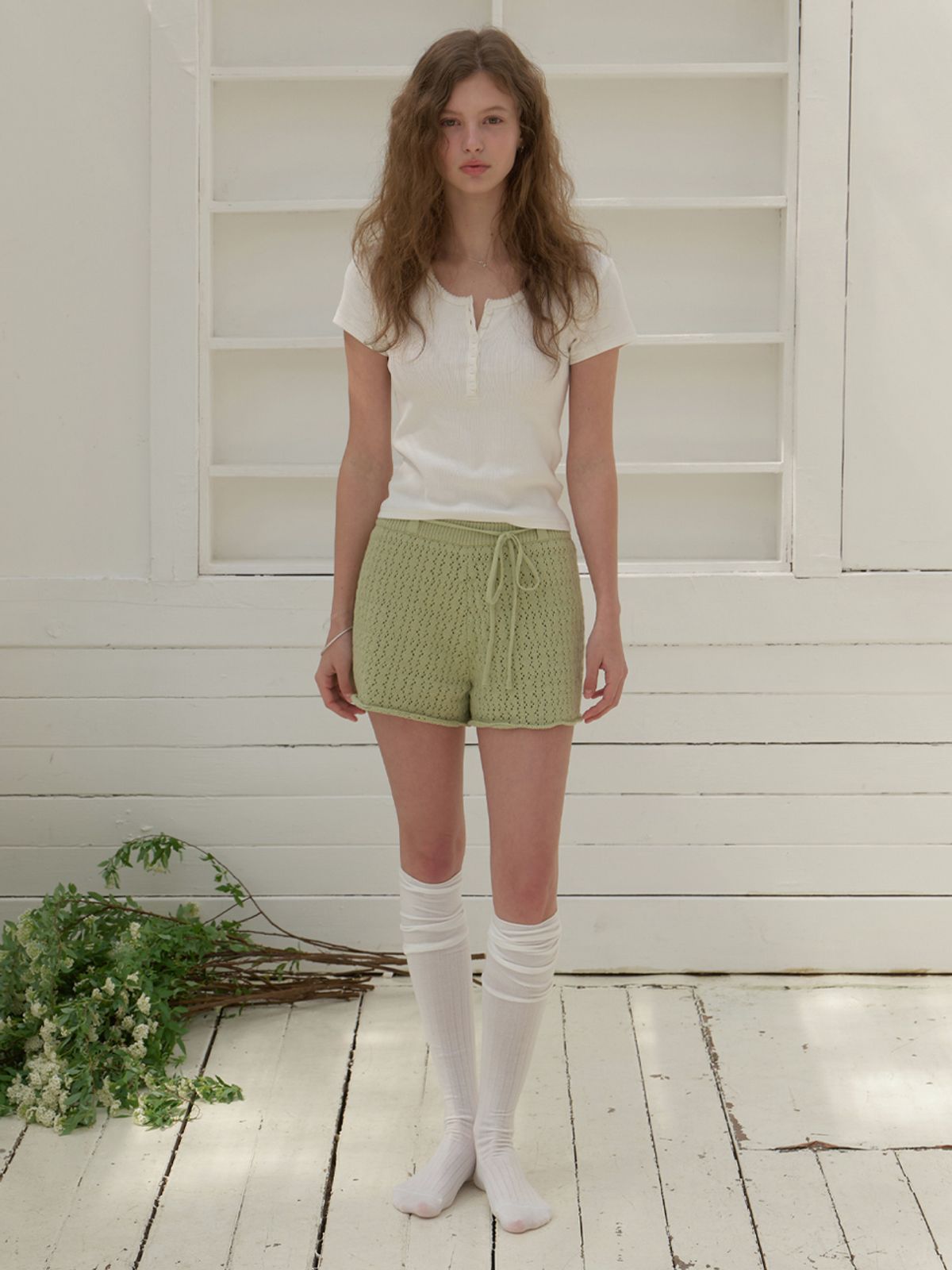 리엘(RE L) Babassu knit shorts (matcha latte)