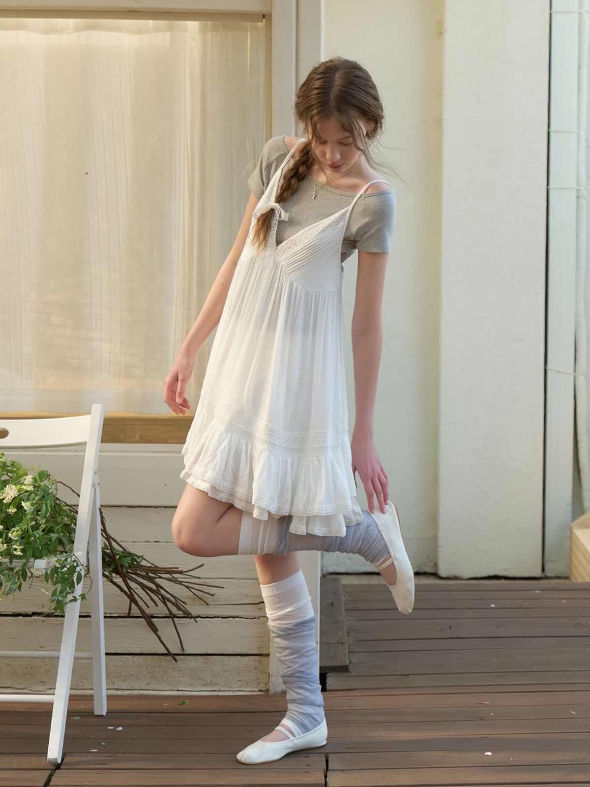 리엘(RE L) Siena lace layered dress (white)