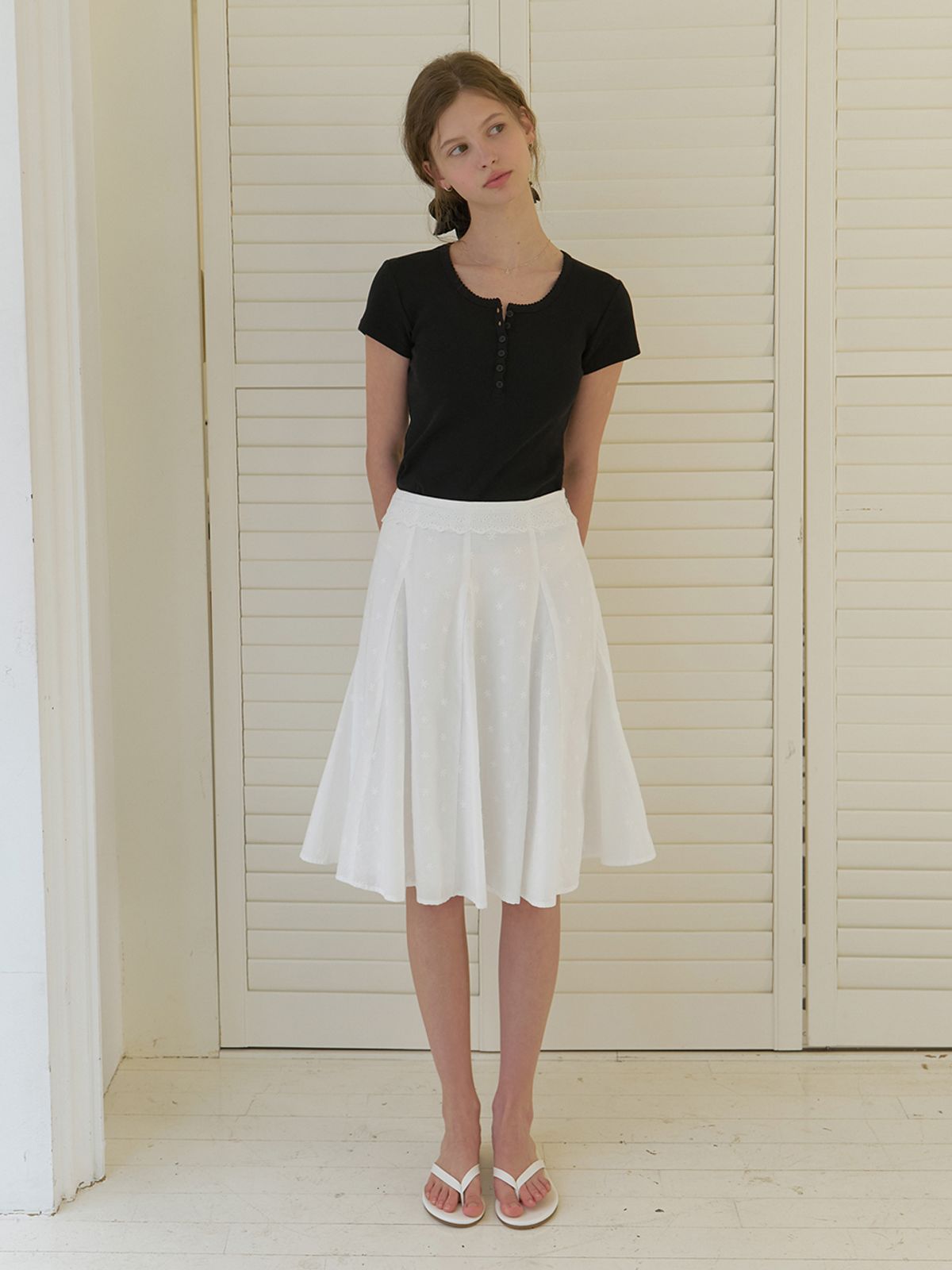 리엘(RE L) Sora flower laced skirt (white)