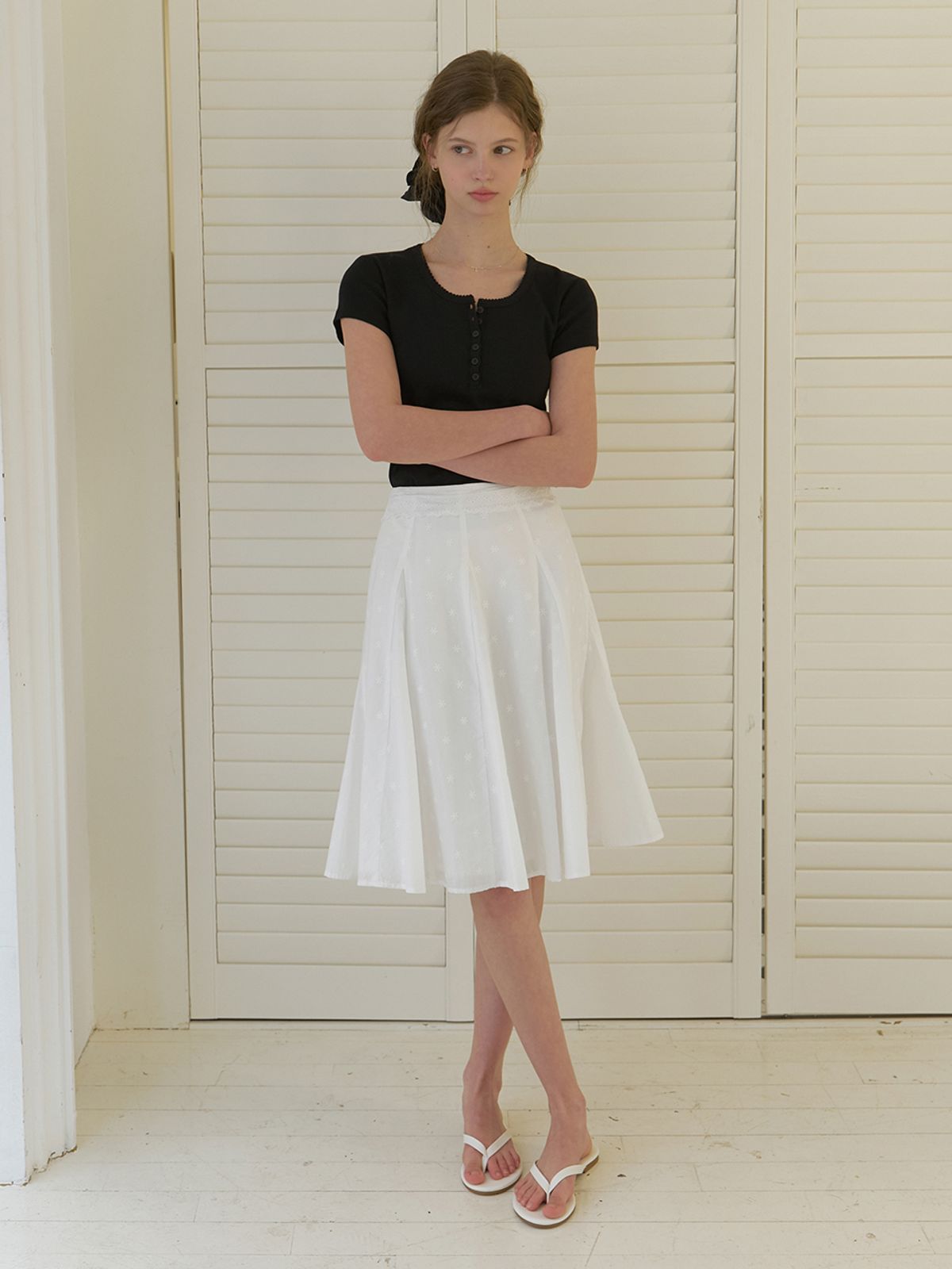 리엘(RE L) Sora flower laced skirt (white)