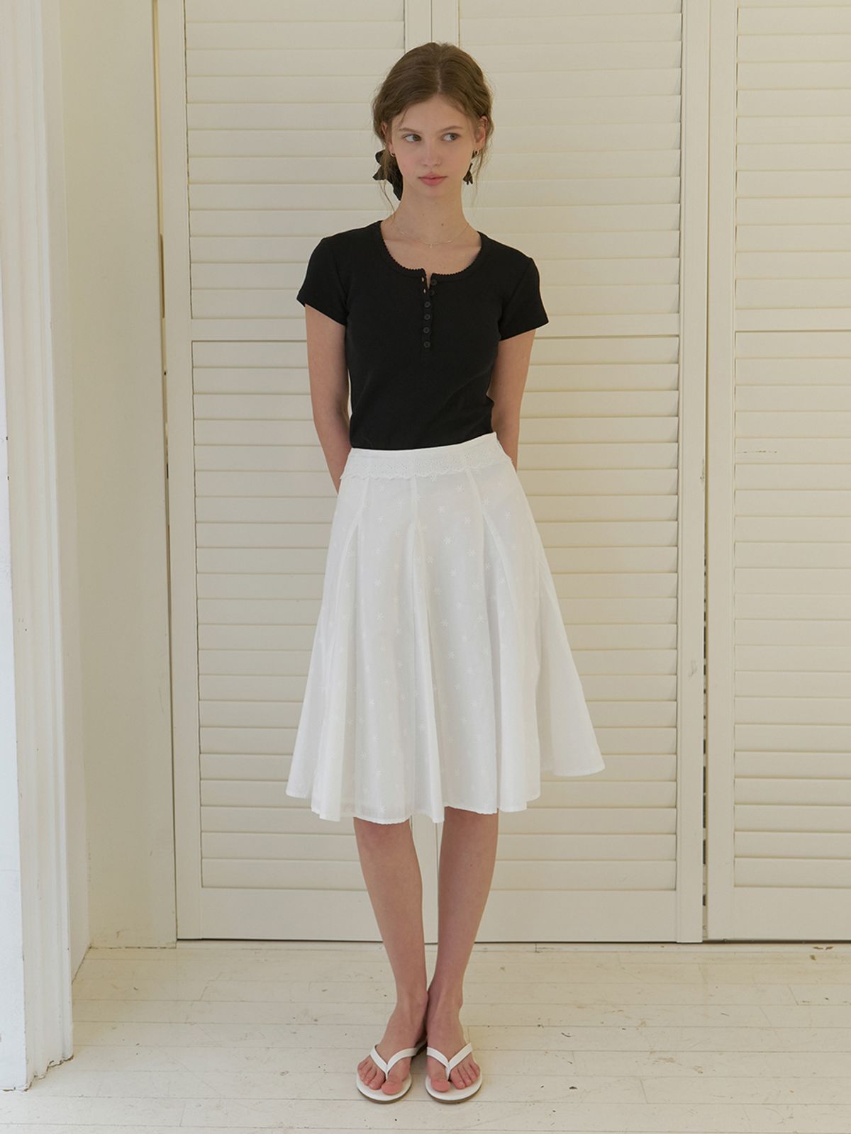 리엘(RE L) Sora flower laced skirt (white)