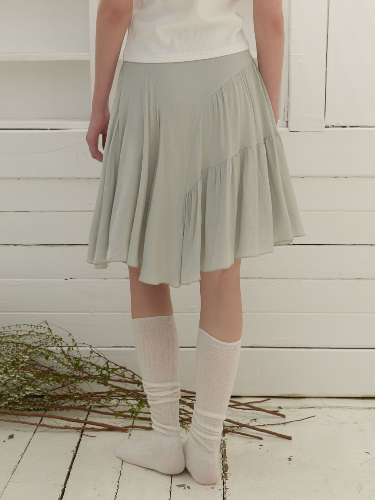 리엘(RE L) Ena chiffon shirring skirt (mint)