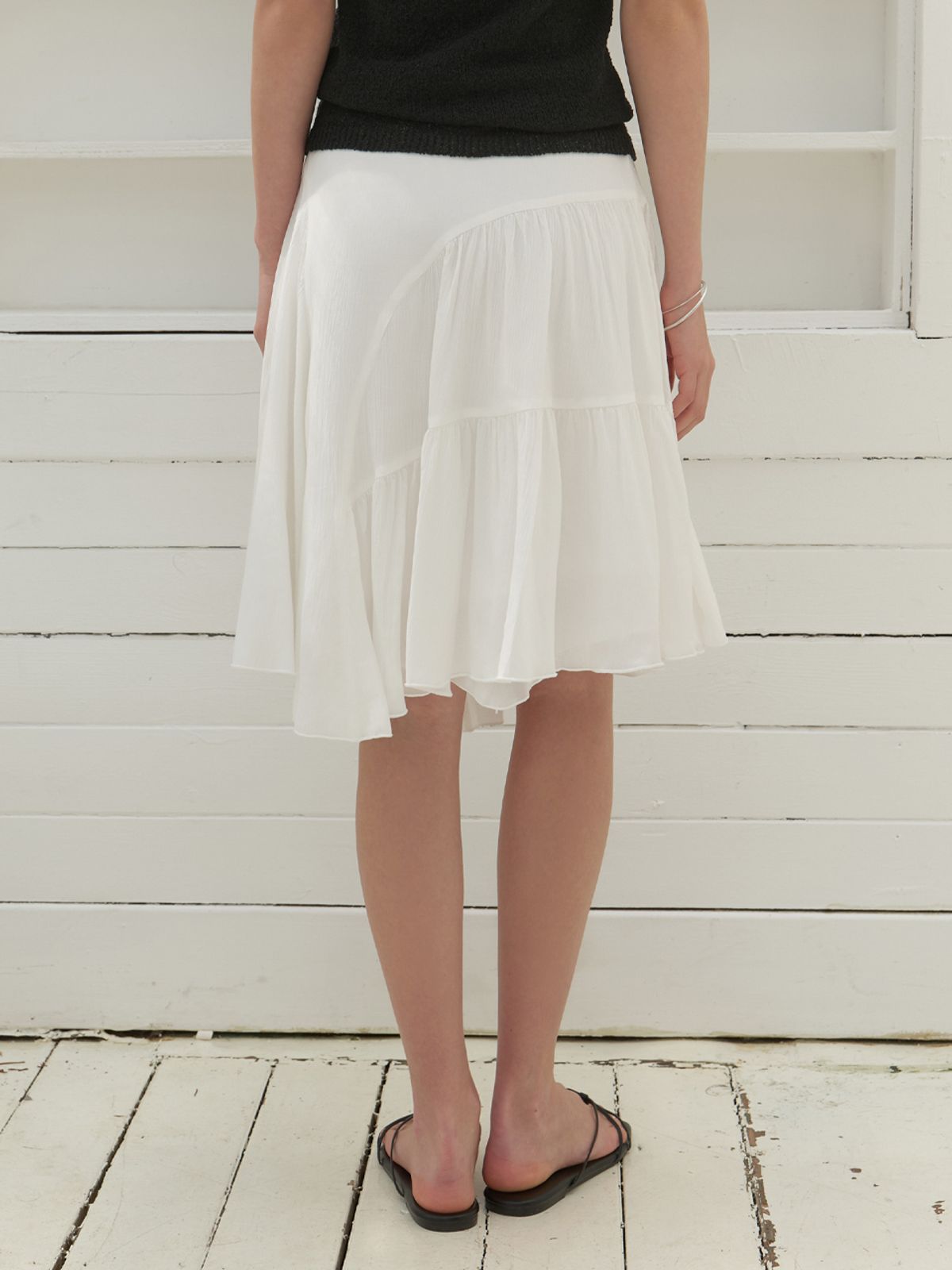리엘(RE L) Ena chiffon shirring skirt (white)
