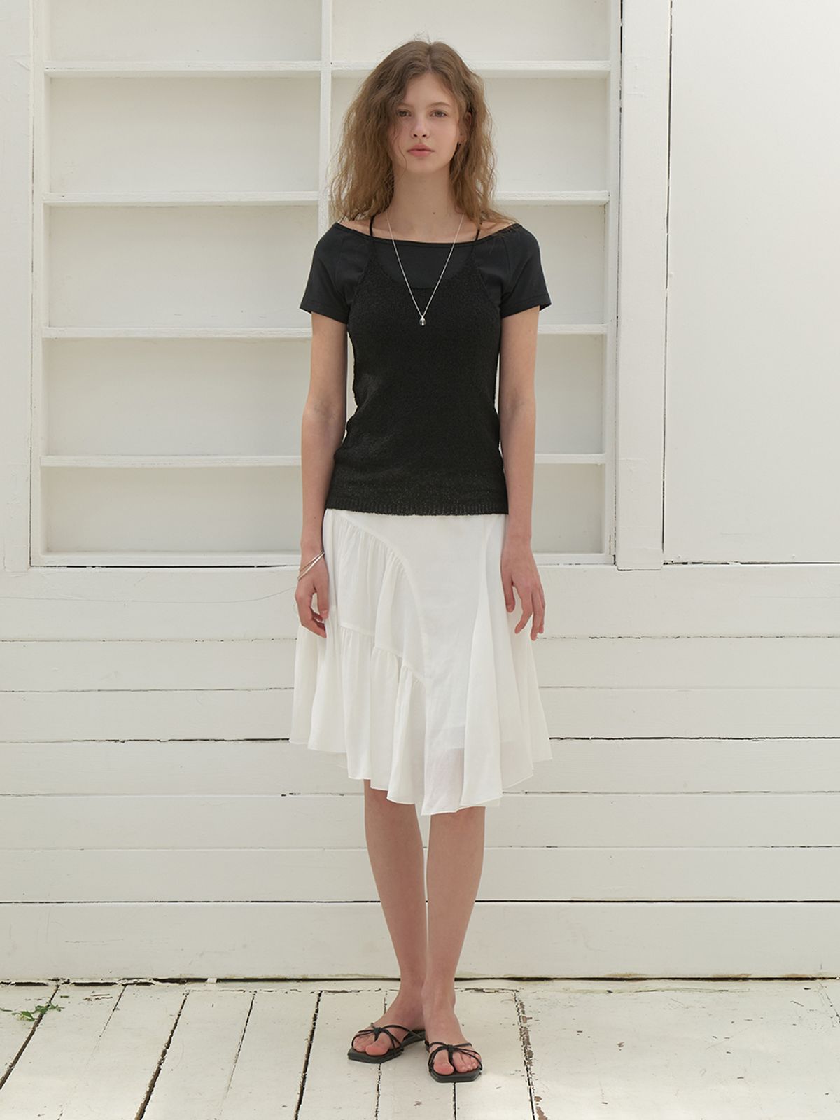리엘(RE L) Ena chiffon shirring skirt (white)
