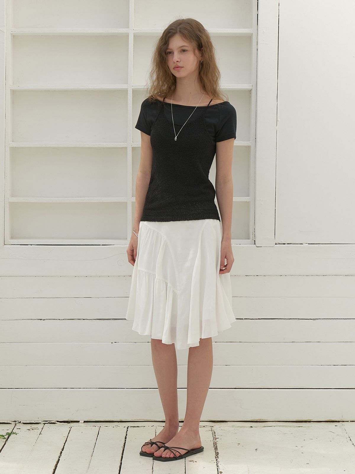리엘(RE L) Ena chiffon shirring skirt (white)