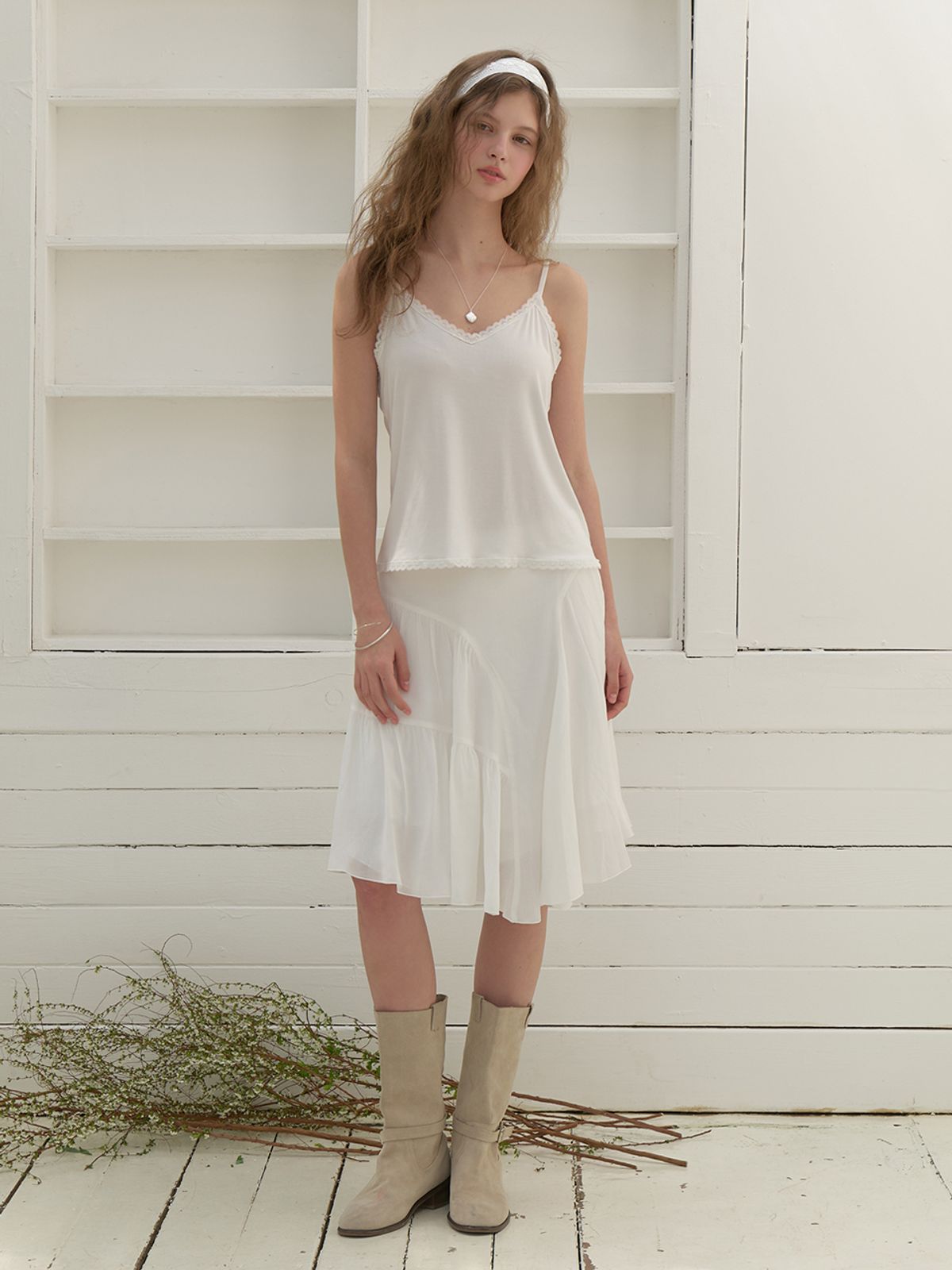 리엘(RE L) Ena chiffon shirring skirt (white)