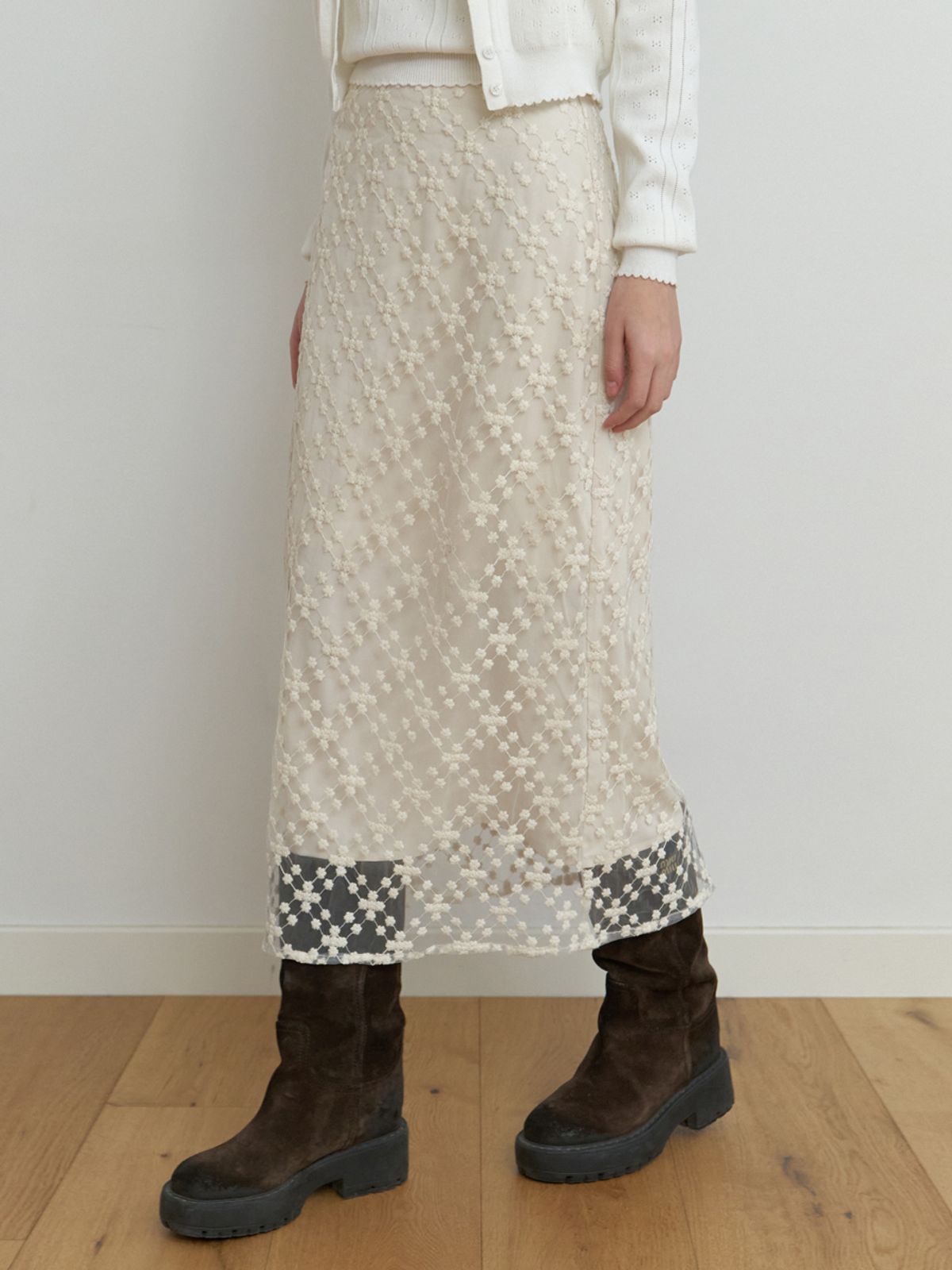 리엘(RE L) Faint lace skirt (natural)