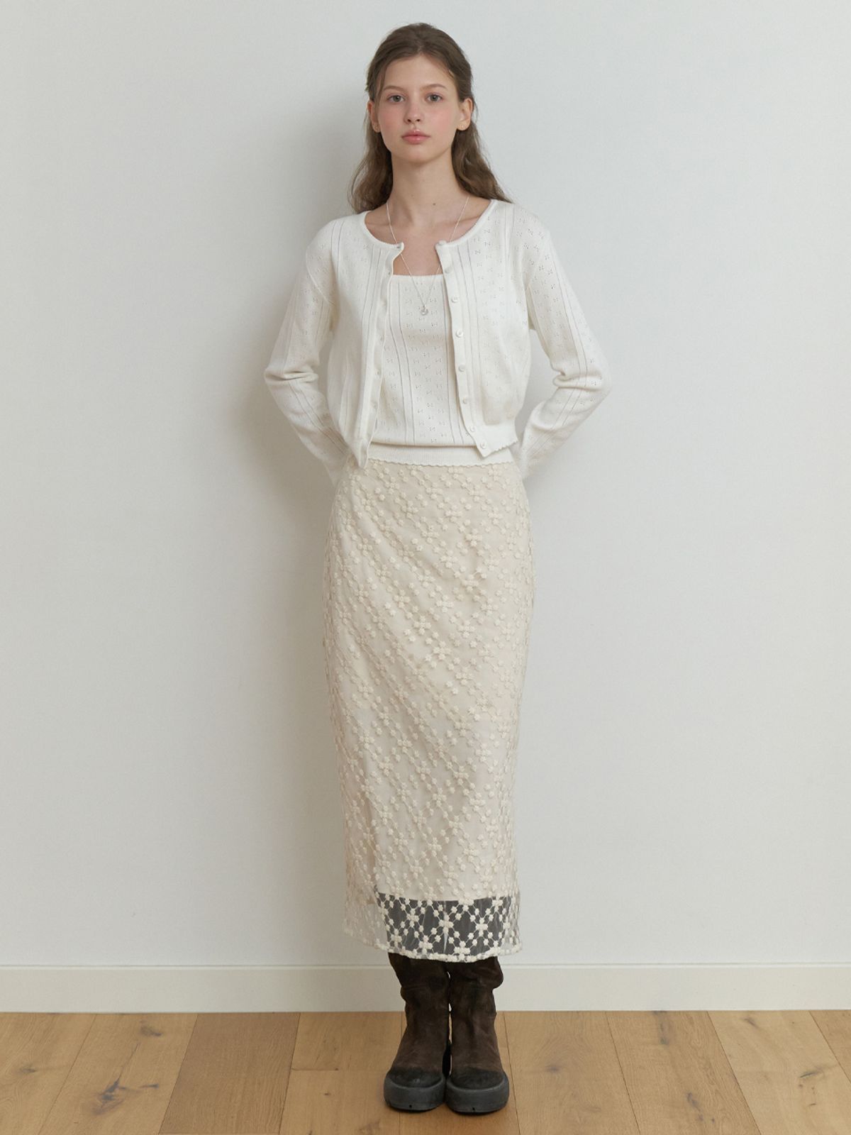 리엘(RE L) Faint lace skirt (natural)