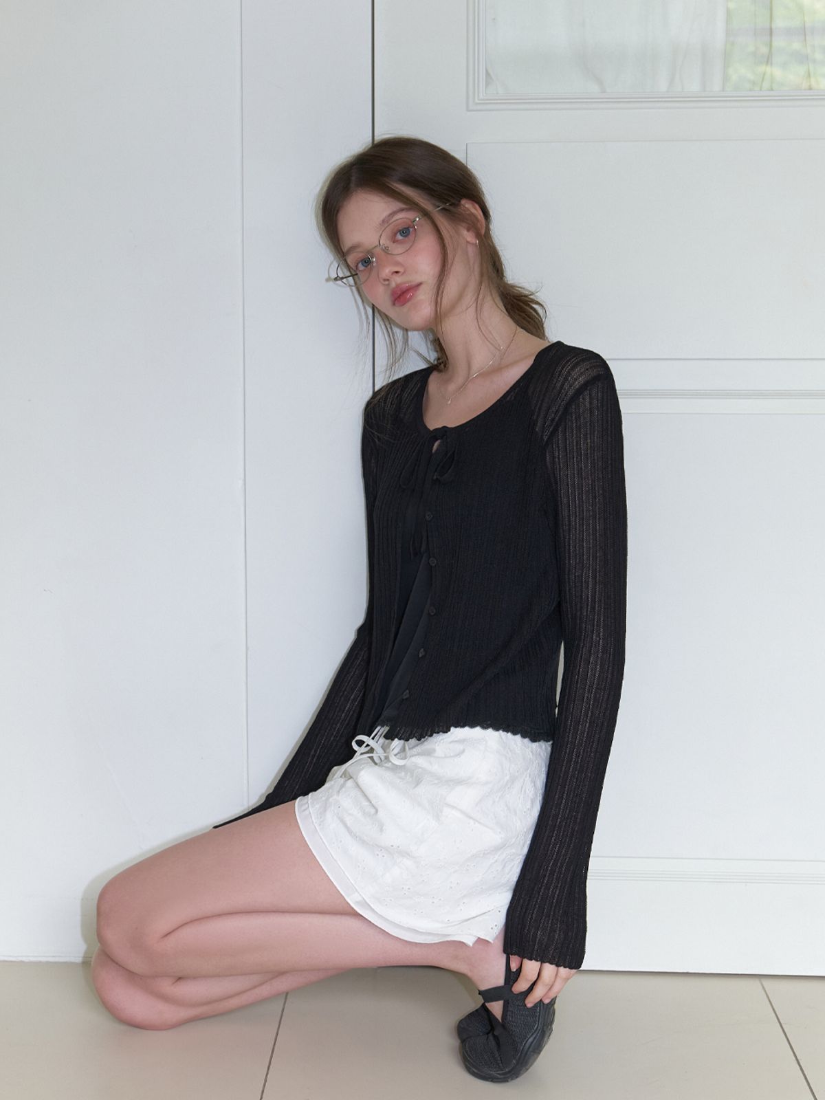 리엘(RE L) Loana strap knit cardigan (black)