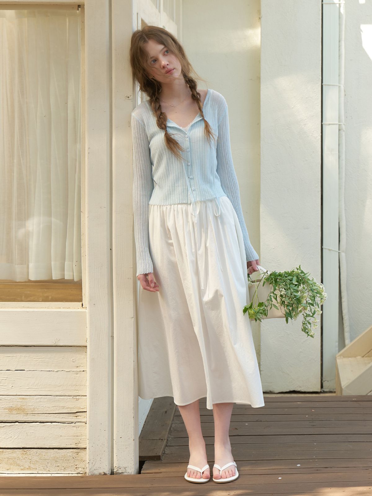 리엘(RE L) Loana strap knit cardigan (sky blue)