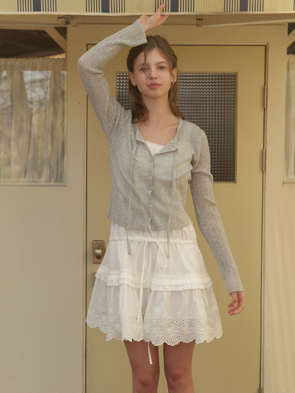 리엘(RE L) Loana strap knit cardigan (melange gray)