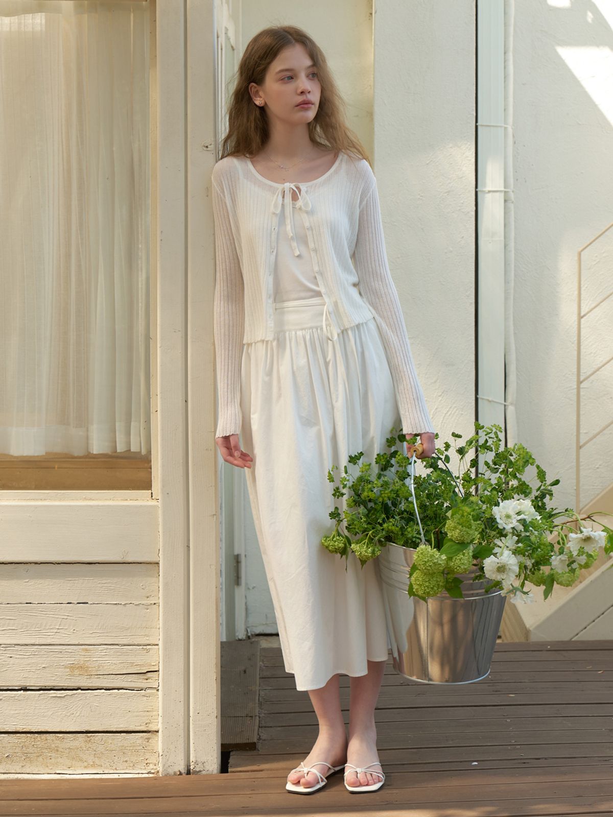 리엘(RE L) Loana strap knit cardigan (white)