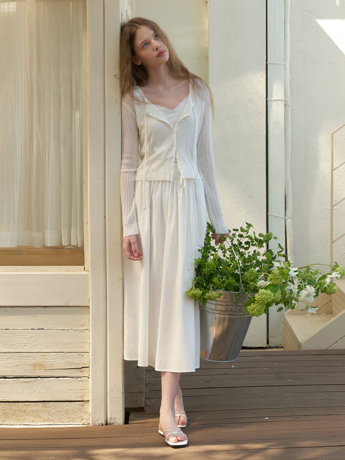 리엘(RE L) Loana strap knit cardigan (white)