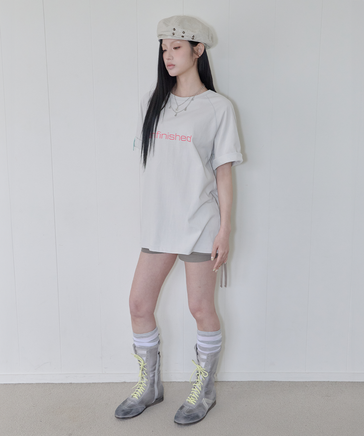 사일프레이(41PRAY) Star Mesh Raglan Tee / Pale Grey