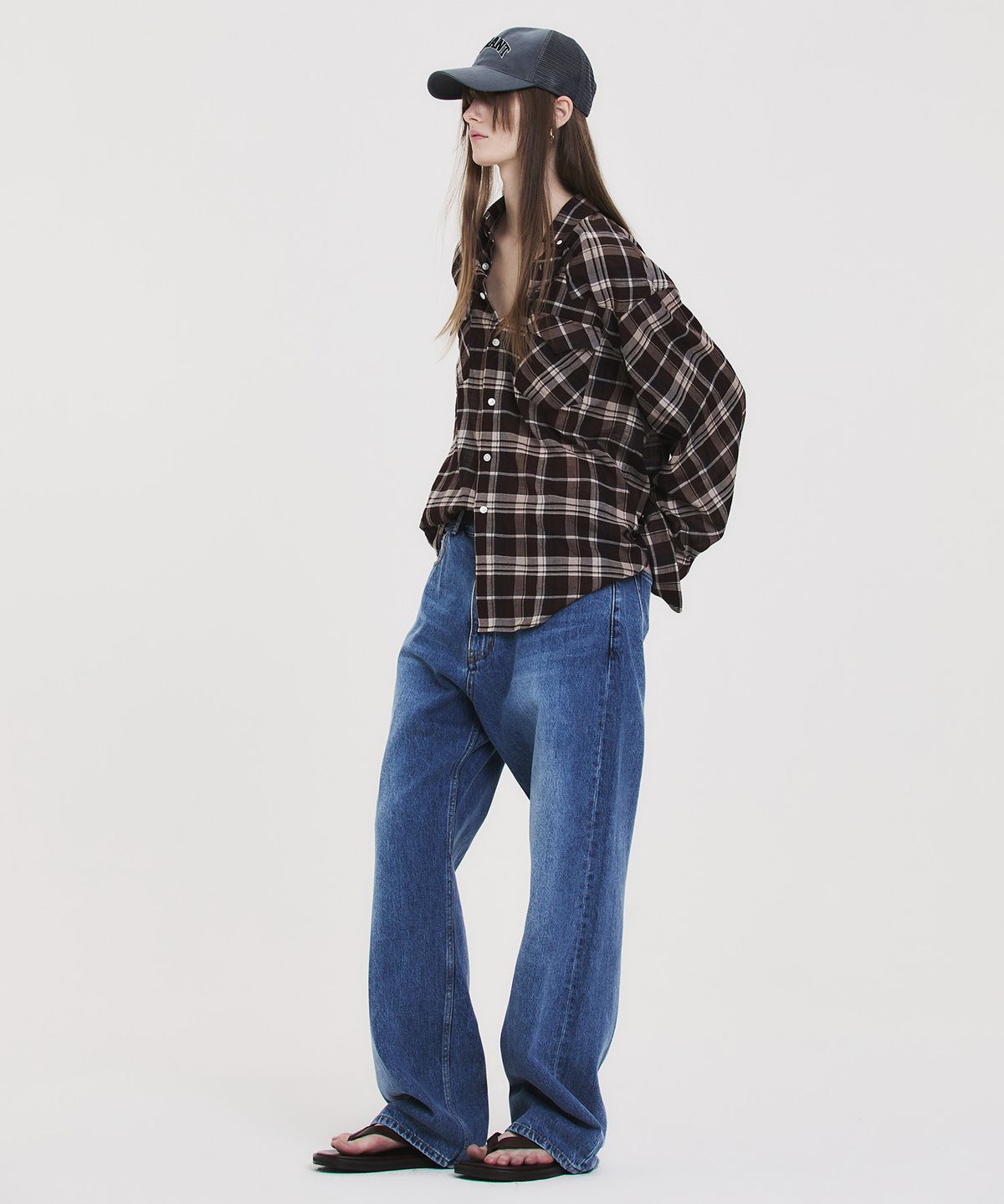 노앙(NOHANT) SOFT SHEER CHECK SHIRT BROWN