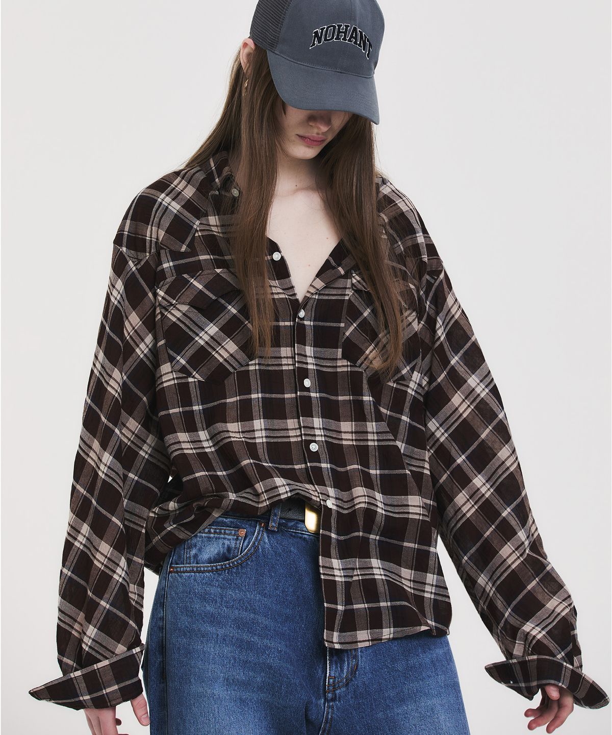 노앙(NOHANT) SOFT SHEER CHECK SHIRT BROWN