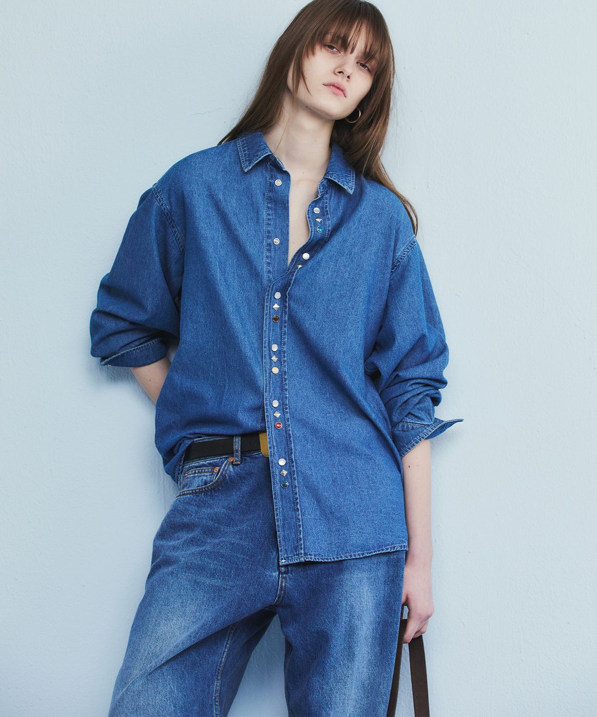 노앙(NOHANT) WESTERN BUTTON DENIM SHIRT MID BLUE