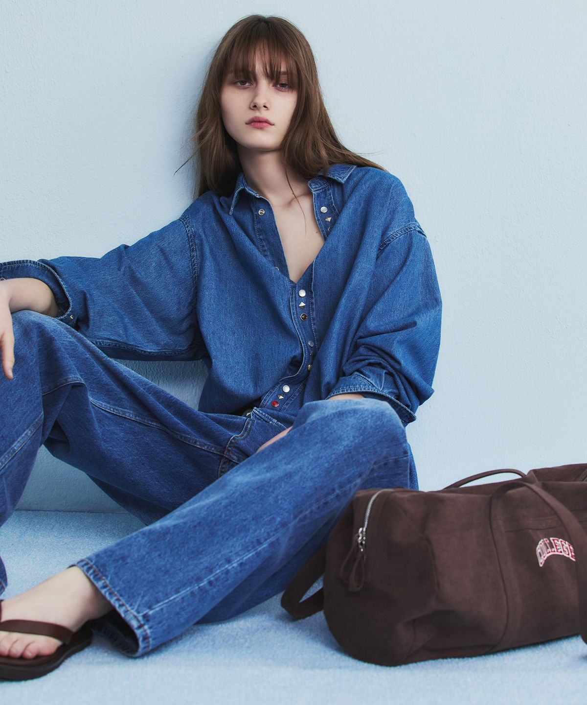 노앙(NOHANT) WESTERN BUTTON DENIM SHIRT MID BLUE