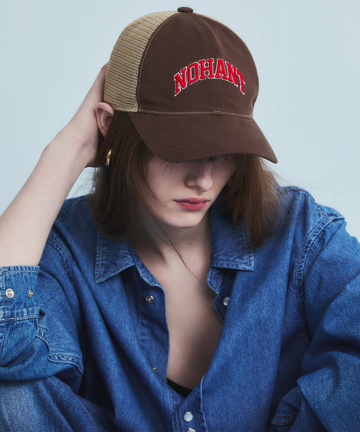 노앙(NOHANT) WESTERN BUTTON DENIM SHIRT MID BLUE