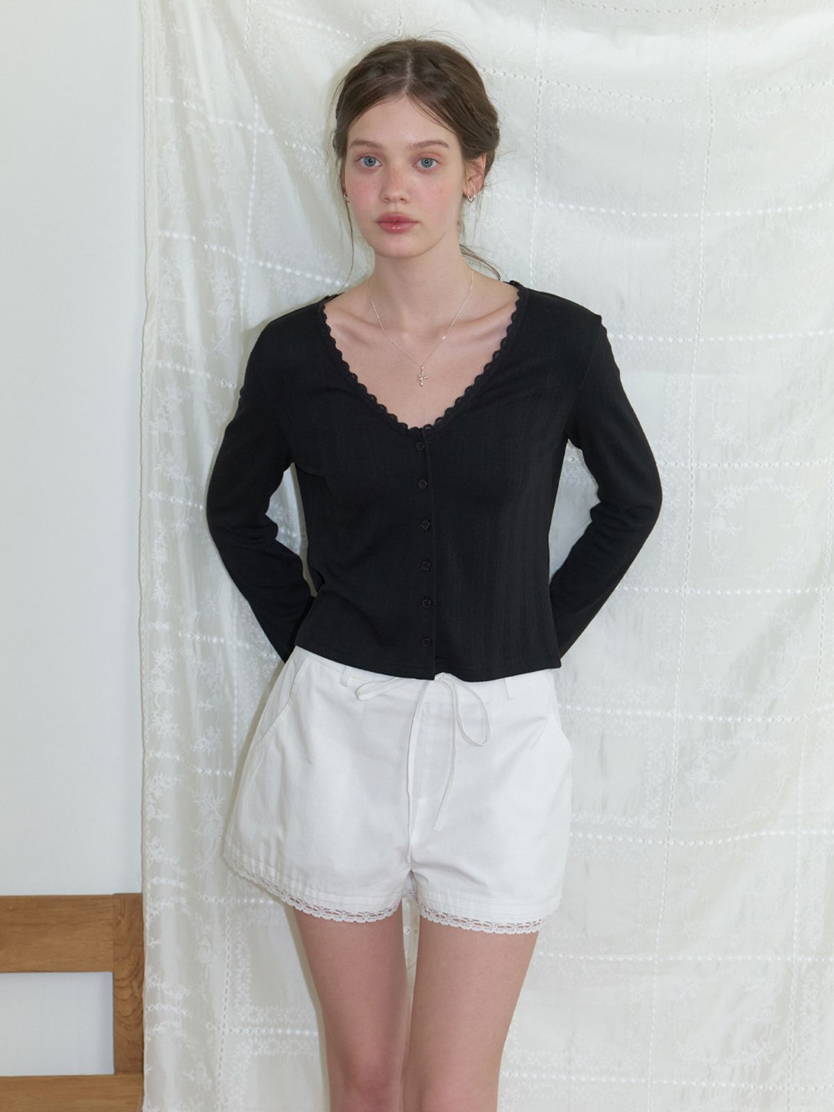 리엘(RE L) Rosanna v lace cardigan (black)