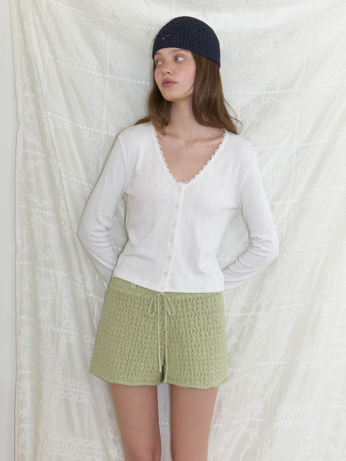리엘(RE L) Rosanna v lace cardigan (white)