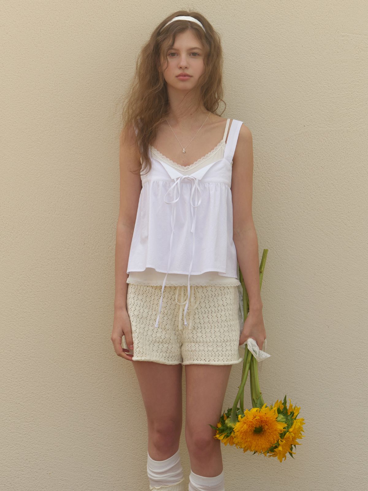리엘(RE L) [2nd] Rati strap sleeveless blouse (white)