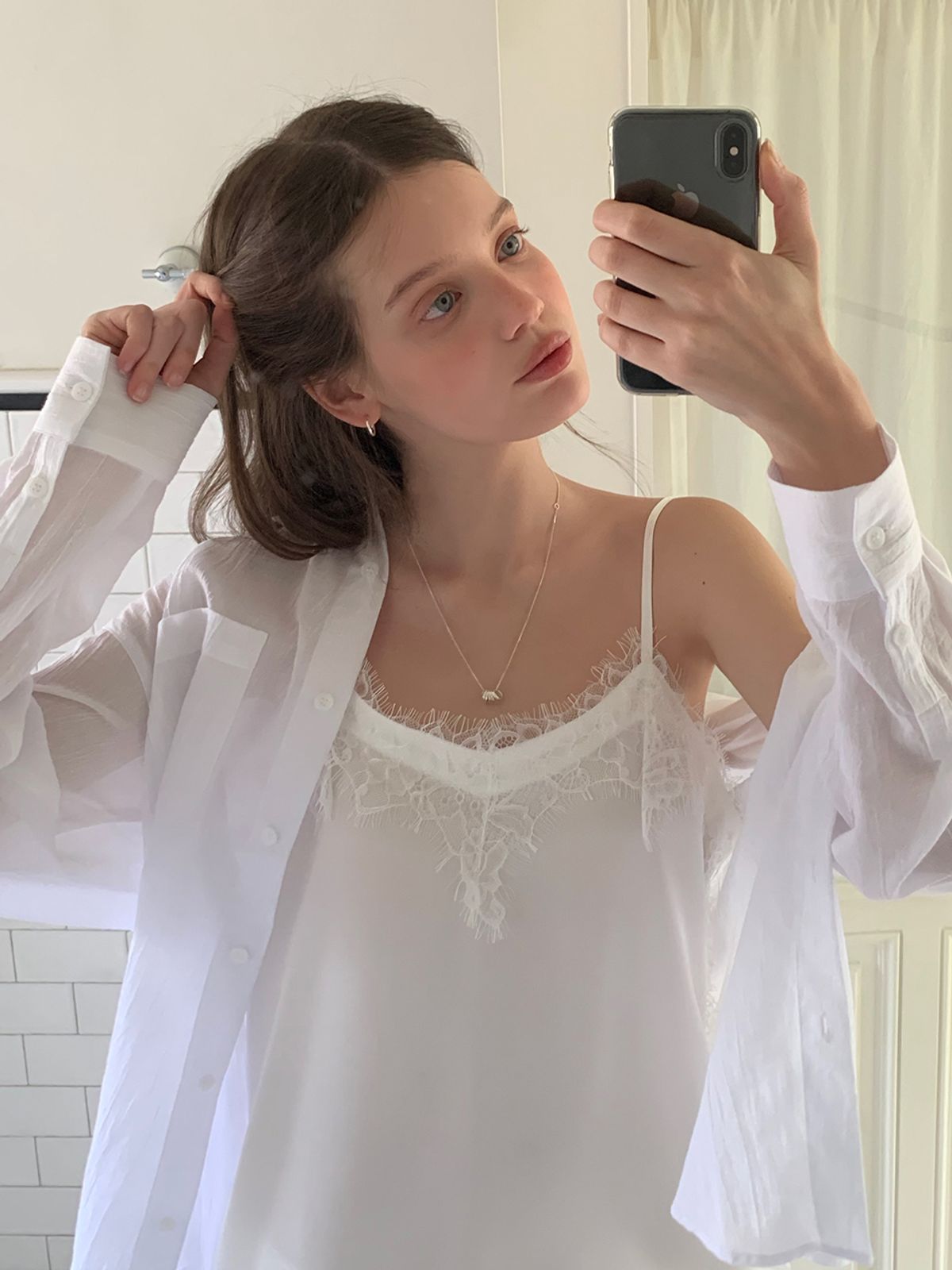 리엘(RE L) Crease sheer cotton shirt (white)