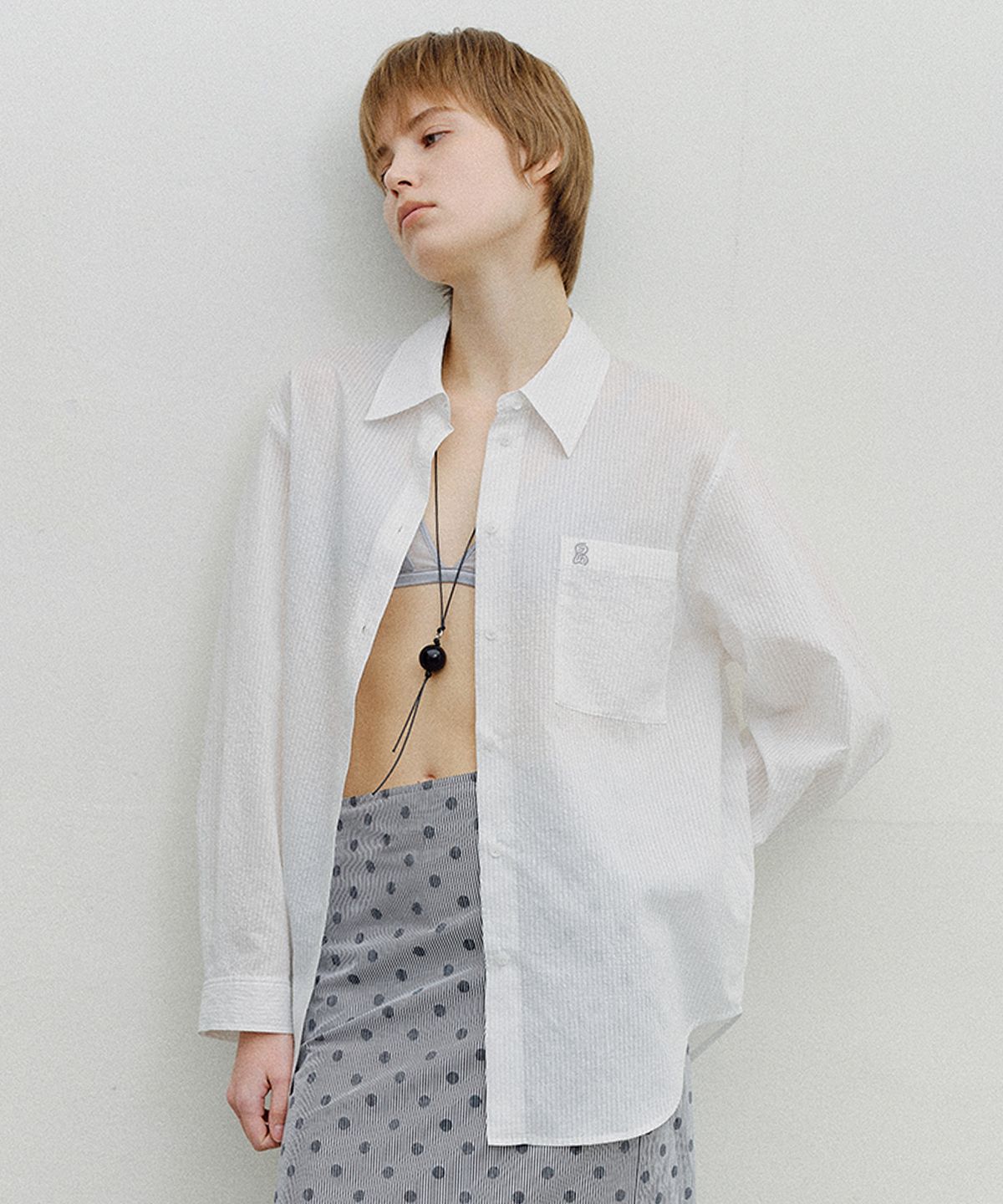 엔오르(EN OR) STRIPE SHEER TENCEL SHIRT - WHITE