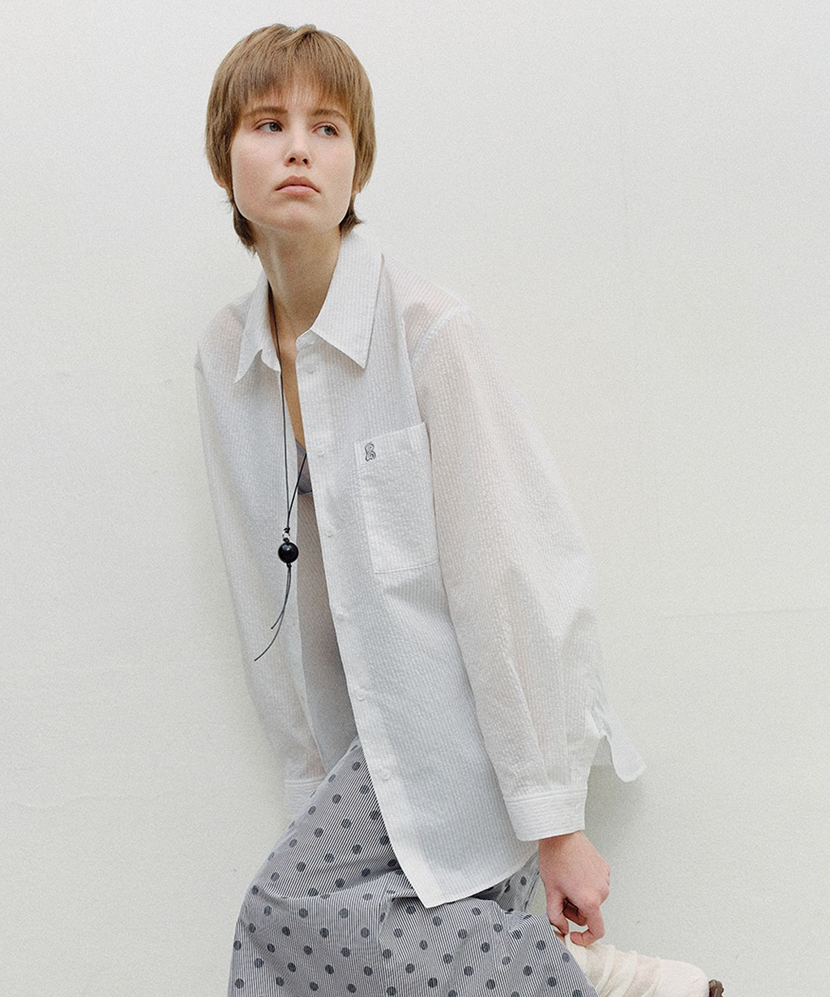 엔오르(EN OR) STRIPE SHEER TENCEL SHIRT - WHITE