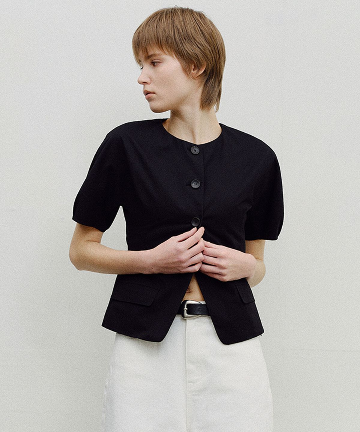 엔오르(EN OR) PUFF SLEEVE BLOUSE JACKET - BLACK