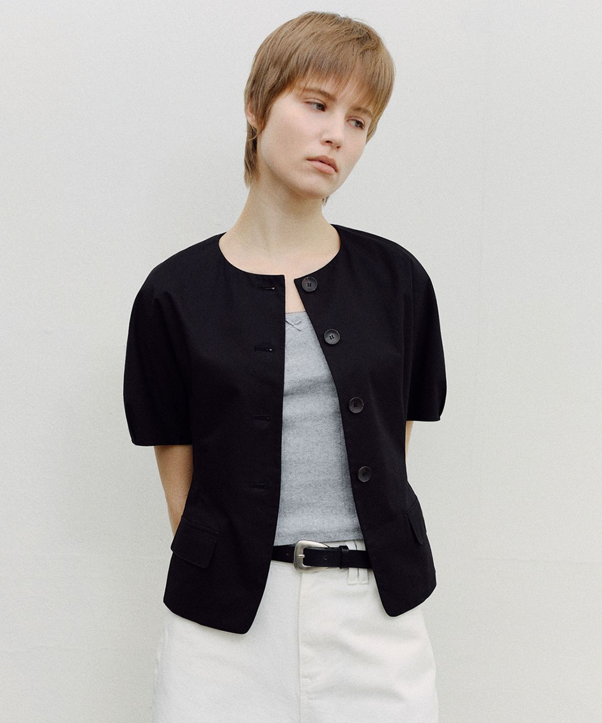 엔오르(EN OR) PUFF SLEEVE BLOUSE JACKET - BLACK