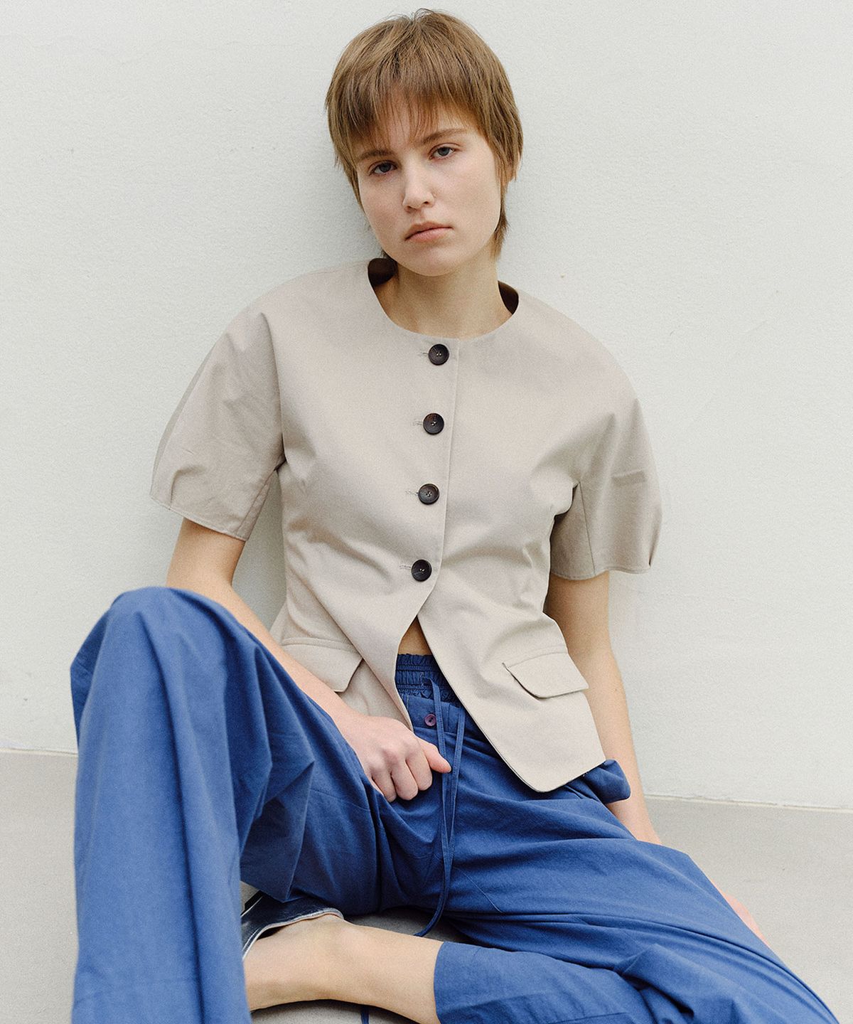 엔오르(EN OR) PUFF SLEEVE BLOUSE JACKET - BEIGE