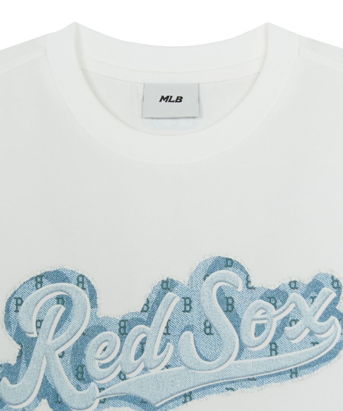 엠엘비 키즈(MLB KIDS) 스트릿 모노그램 데님 컬시브 티셔츠 BOS (White)