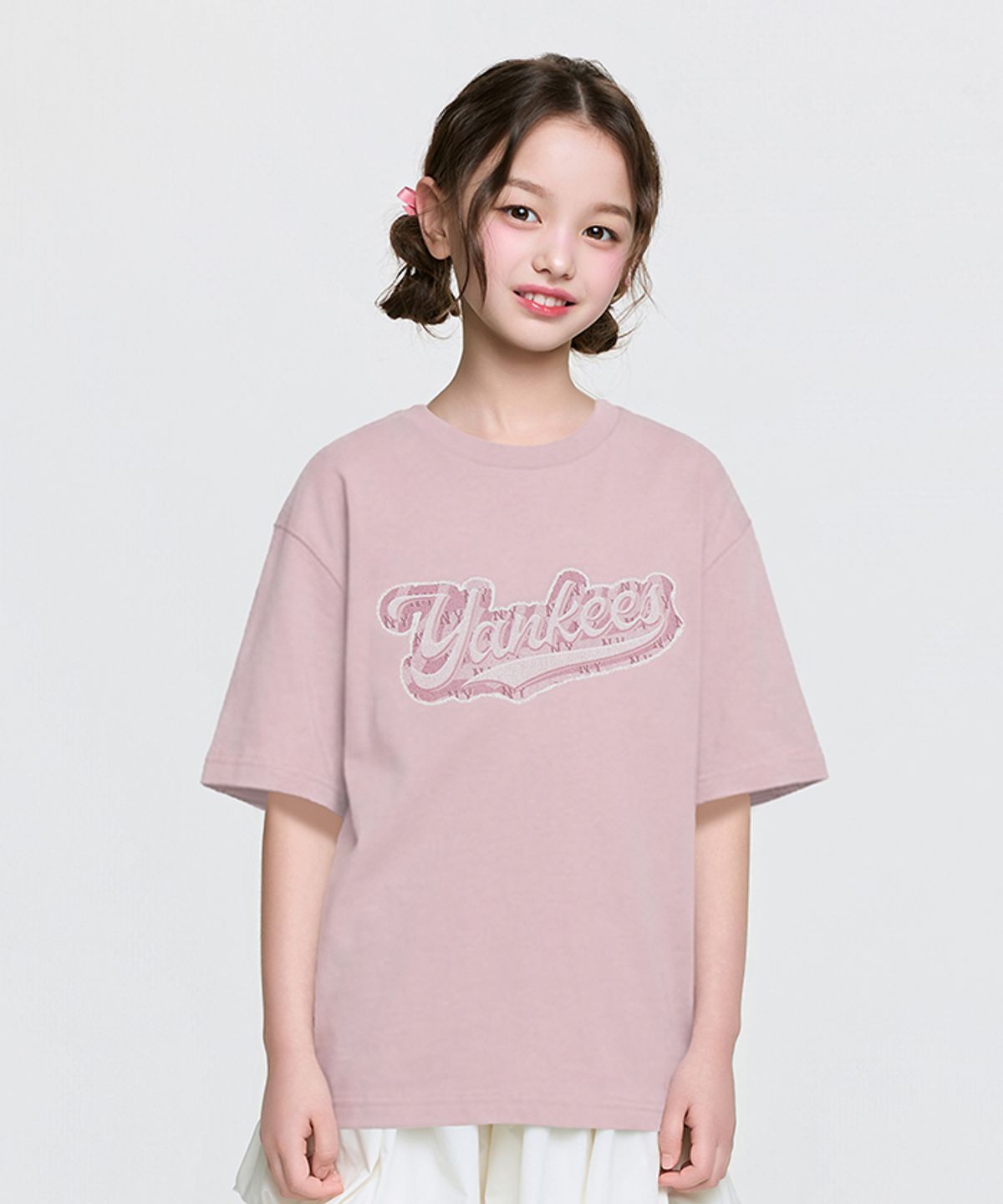 엠엘비 키즈(MLB KIDS) 스트릿 모노그램 데님 컬시브 티셔츠 NY (Mg.Pink)