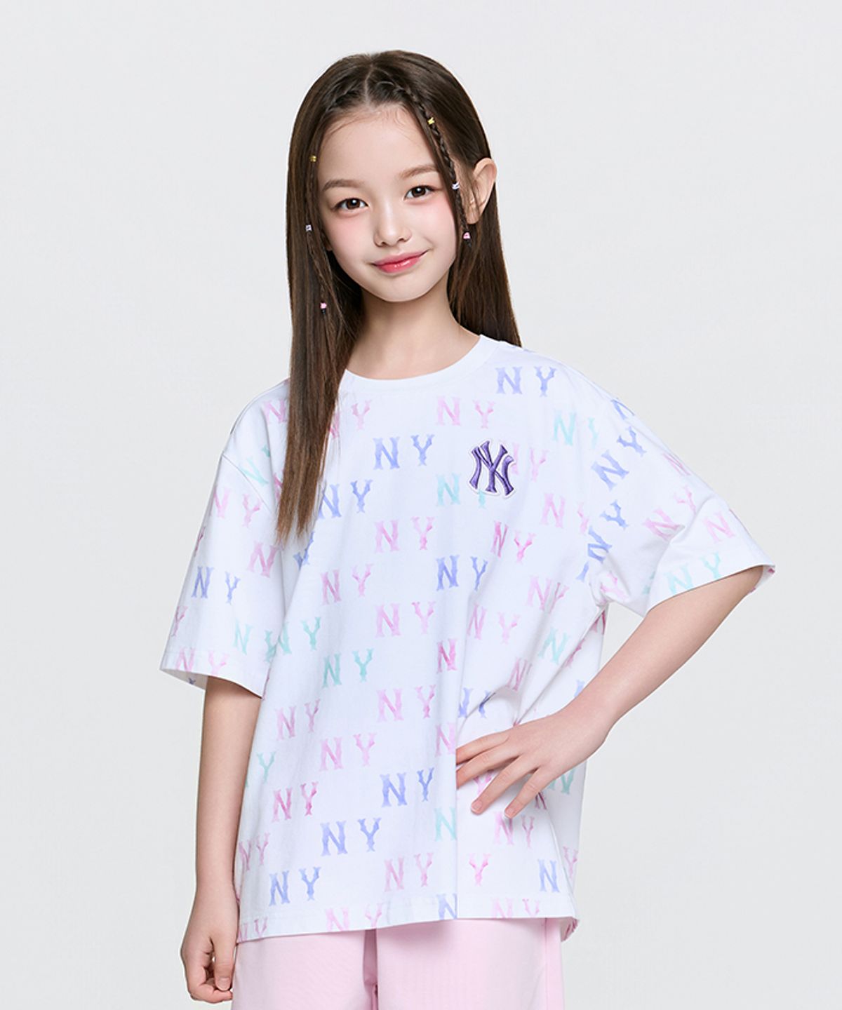 엠엘비 키즈(MLB KIDS) 스포티브 모노그램 전판 티셔츠 NY (Pink)