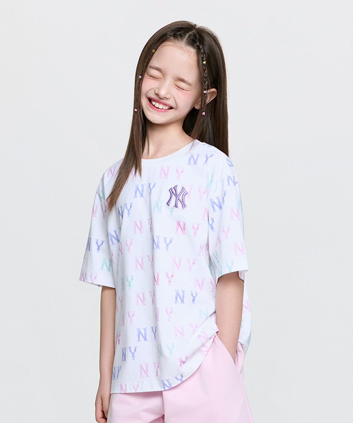 엠엘비 키즈(MLB KIDS) 스포티브 모노그램 전판 티셔츠 NY (Pink)