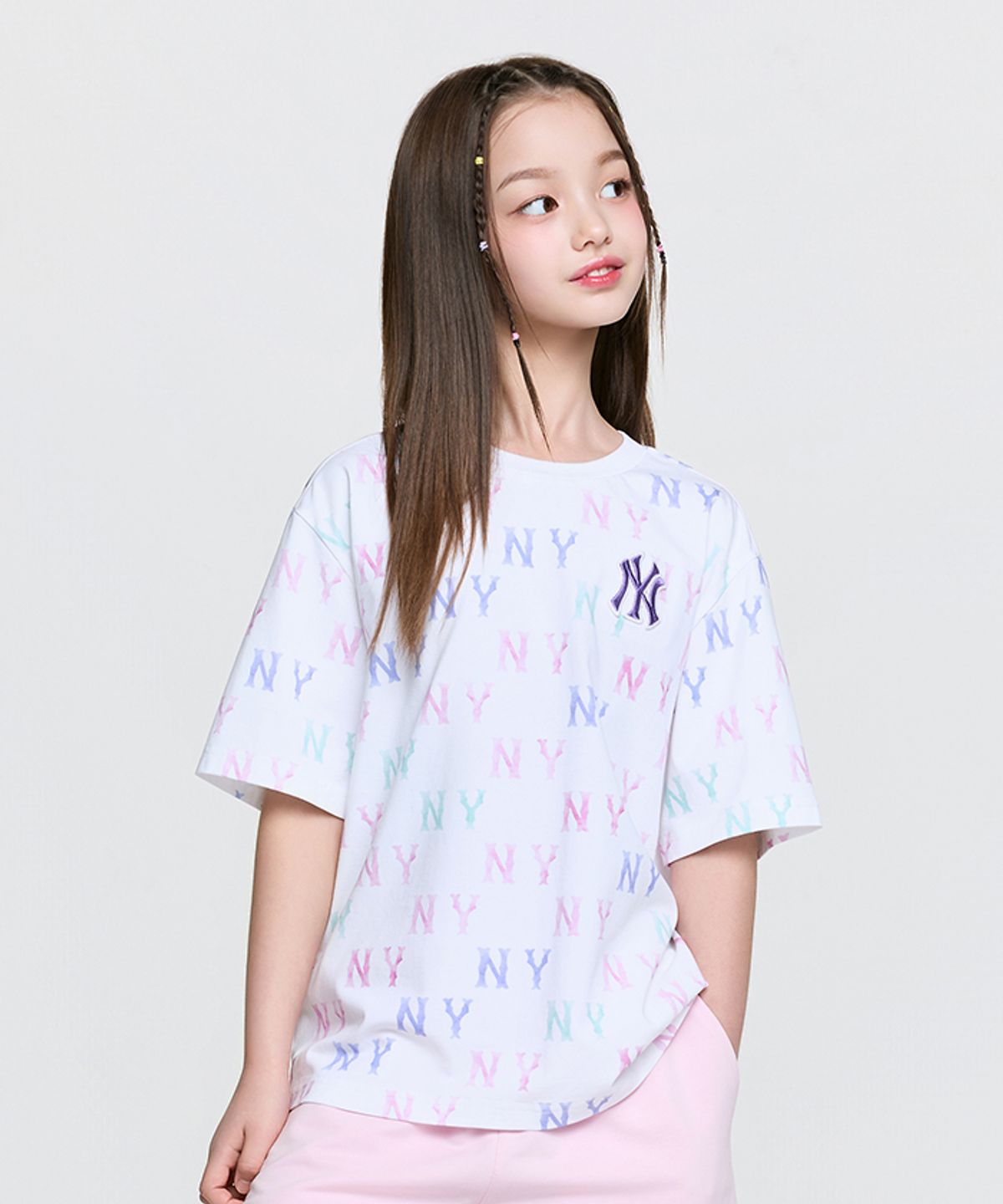 엠엘비 키즈(MLB KIDS) 스포티브 모노그램 전판 티셔츠 NY (Pink)