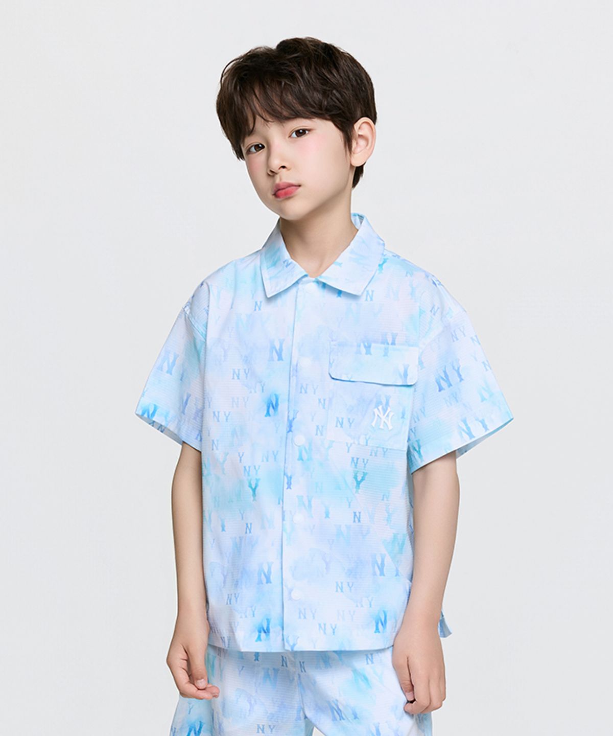 엠엘비 키즈(MLB KIDS) 모노그램 썸머 우븐 셔츠 NY (L.Blue)