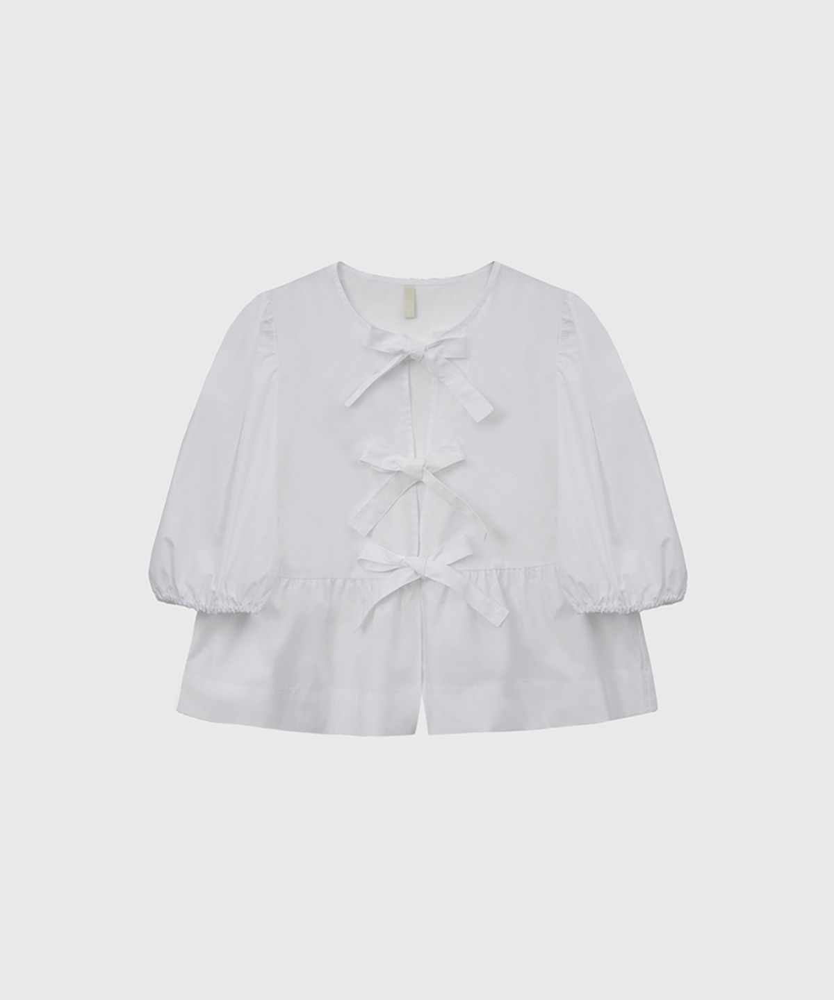 퀸스래빗(Q'SRB) Claire Three-Strap Puff Sleeve Ribbon Blouse