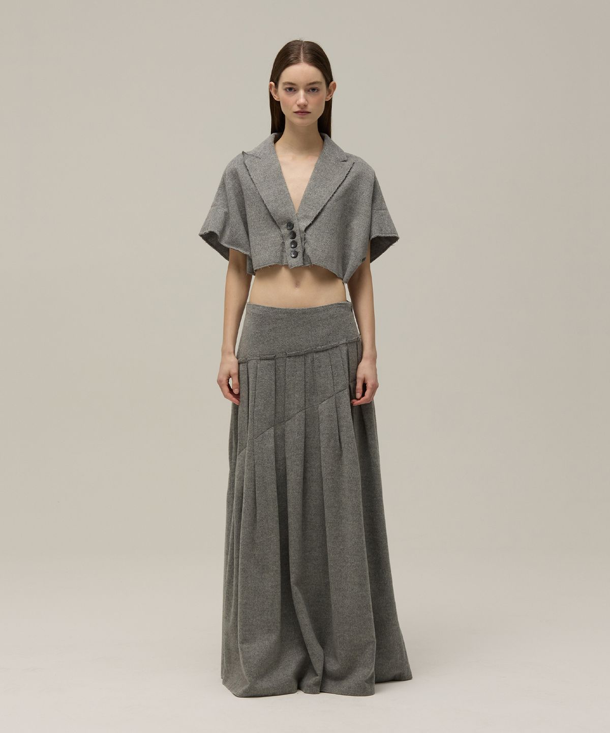 므아므(MMAM) Wool unbalanced pleated skirt
