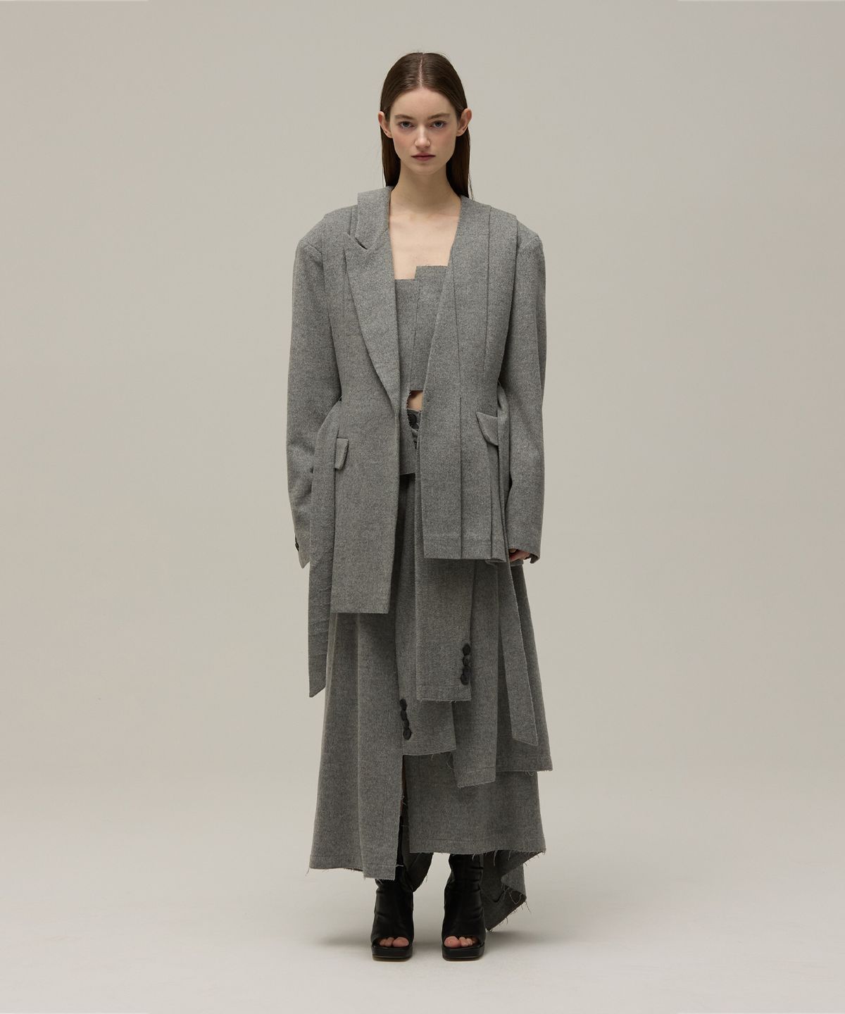 므아므(MMAM) Wool unbalance tuck jacket