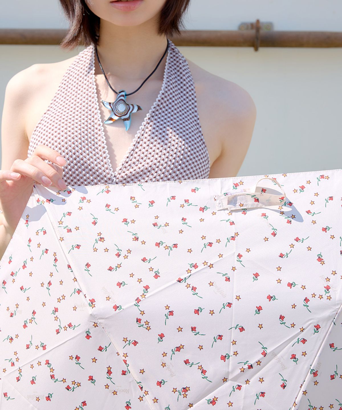 락피쉬웨더웨어(ROCKFISH WEATHERWEAR) FLORAL FEATHER LIGHT UMBRELLA - CREAM