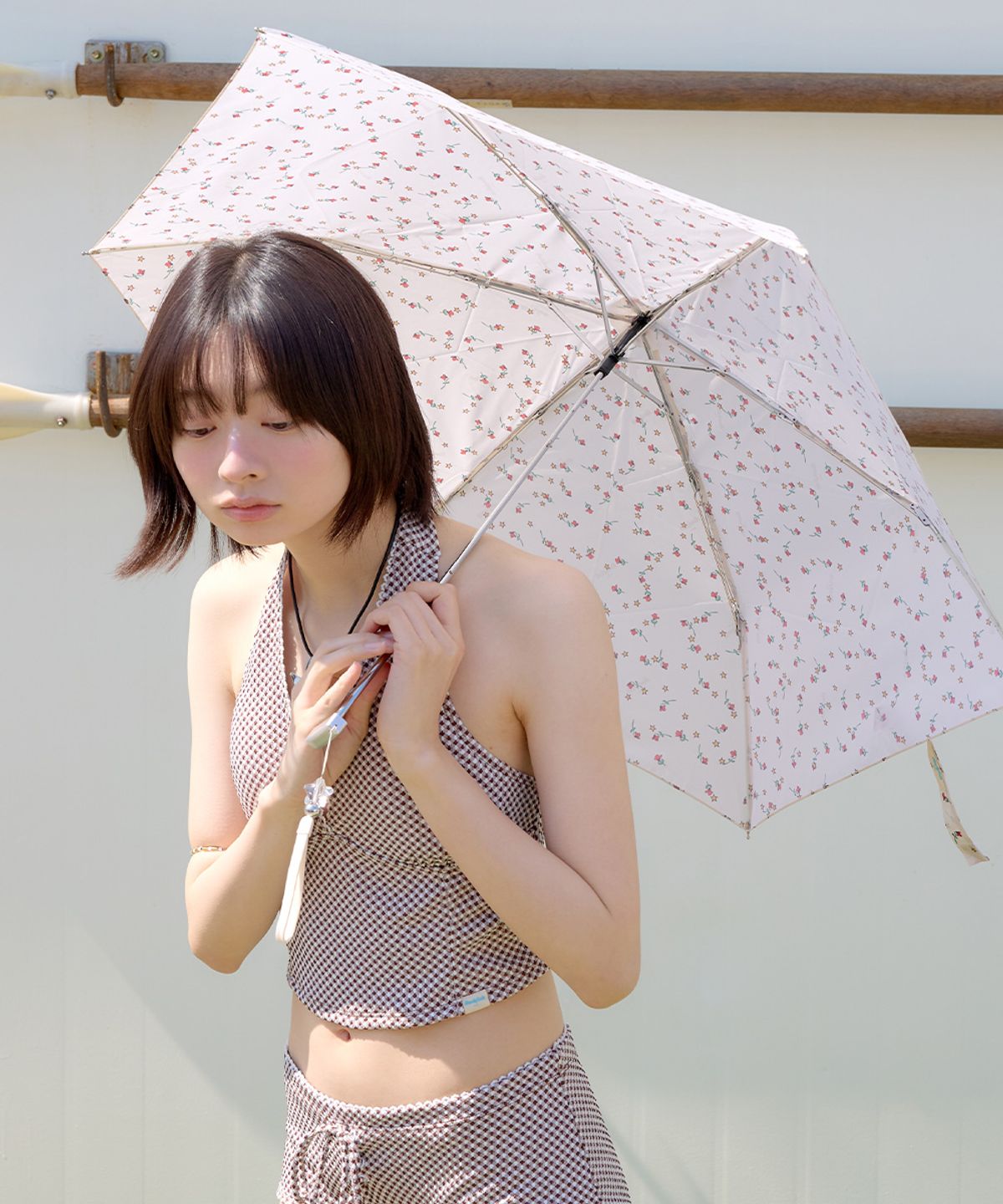 락피쉬웨더웨어(ROCKFISH WEATHERWEAR) FLORAL FEATHER LIGHT UMBRELLA - CREAM