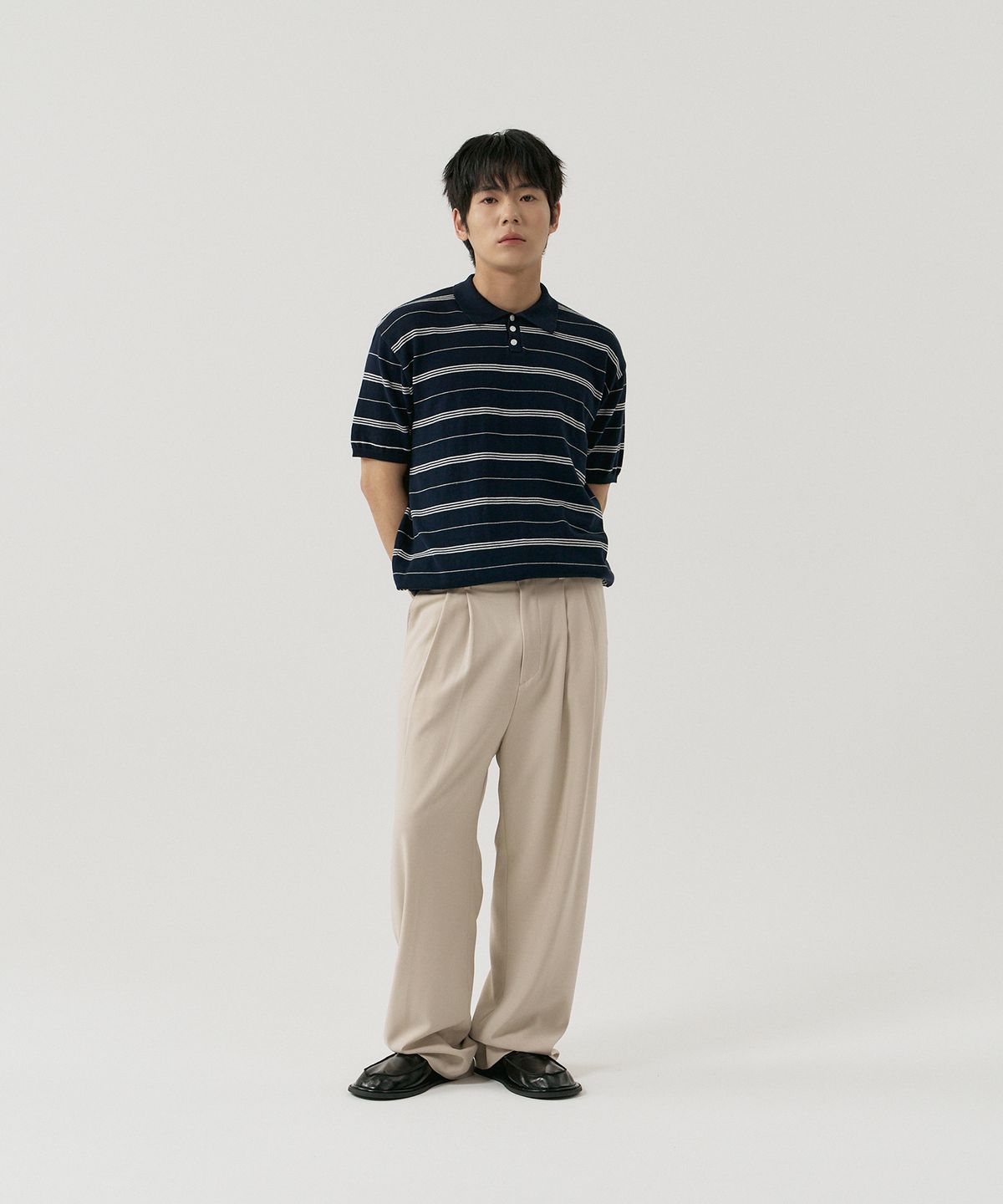 그노크(GNOK) 멀티 스트라이프 카라 반팔 니트[4COLOR]