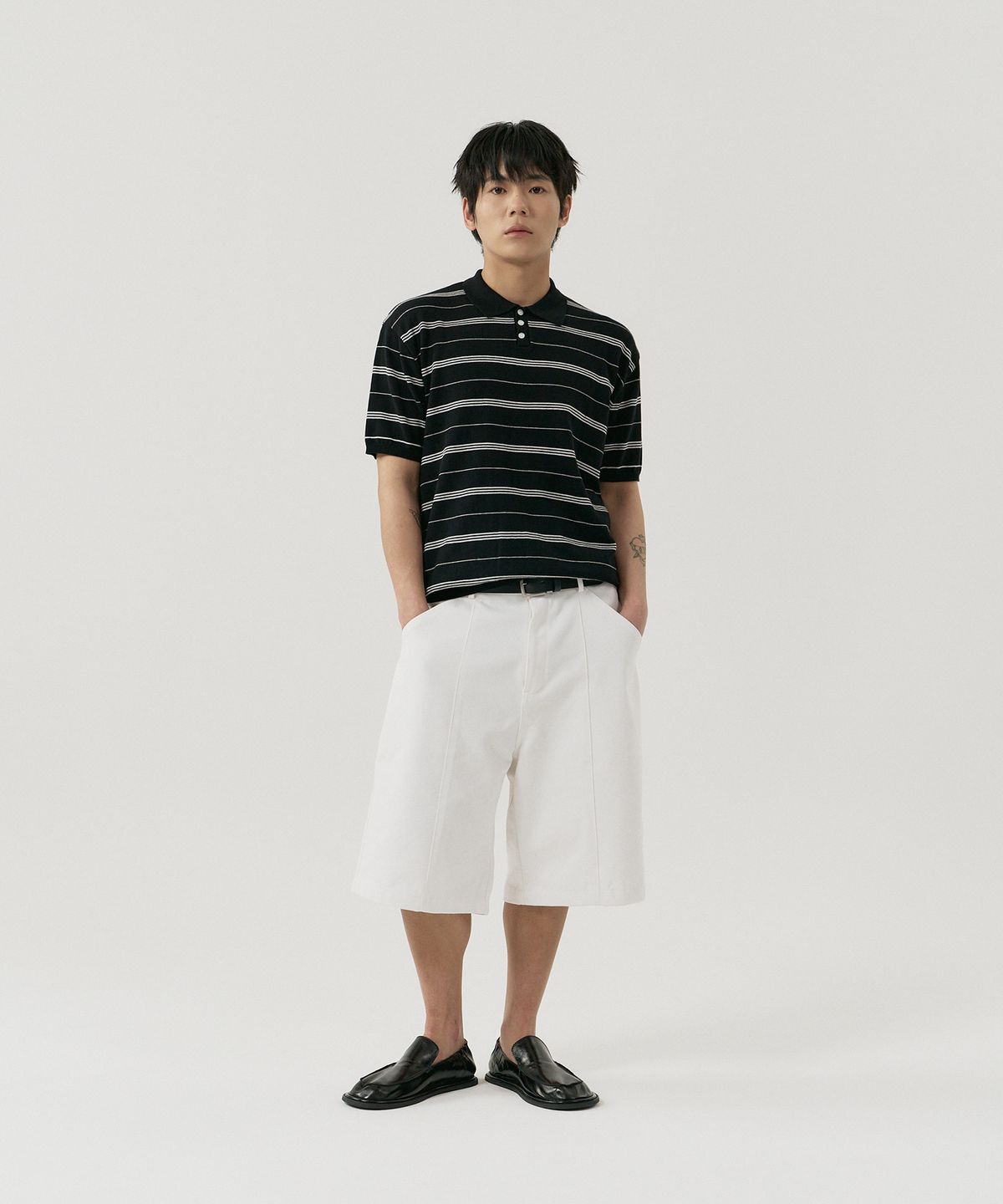 그노크(GNOK) 멀티 스트라이프 카라 반팔 니트[4COLOR]