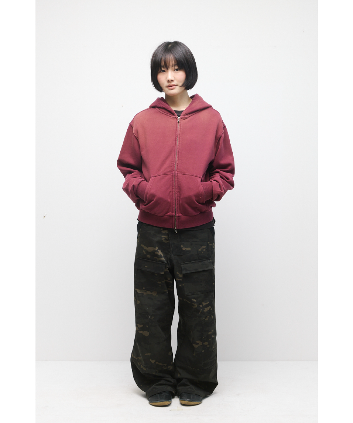 해칭룸(HATCHINGROOM) VTG Hoodie Bleached Dark Red
